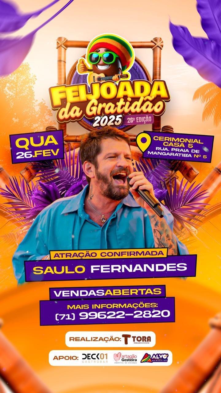 Saulo vai animar a Feijoada da Gratidão 2025