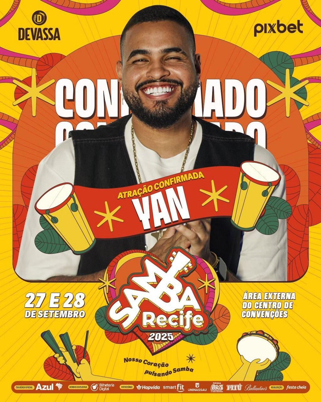 Cantor Yan é anunciado no Samba Recife 2025 e representa a nova geração do pagode