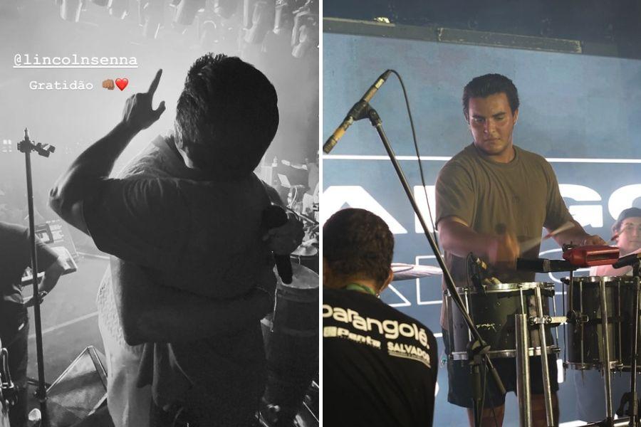 De surpresa, Marcelo Sangalo assume a percussão junto ao Parangolé e ferve show em Salvador