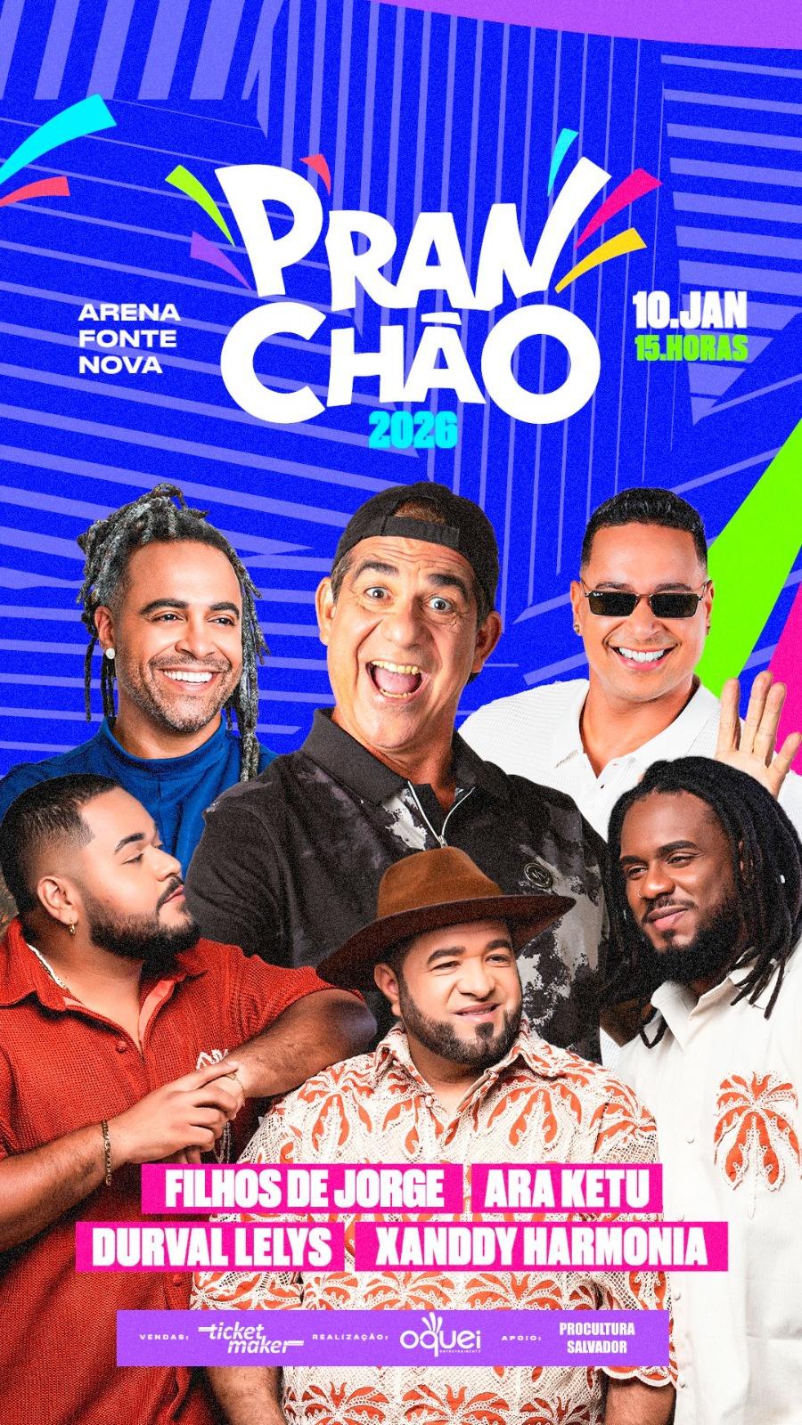Pranchão 2026 reúne Durval Lelys, Xanddy Harmonia, Araketu e Filhos de Jorge em uma tarde histórica na Arena Fonte Nova