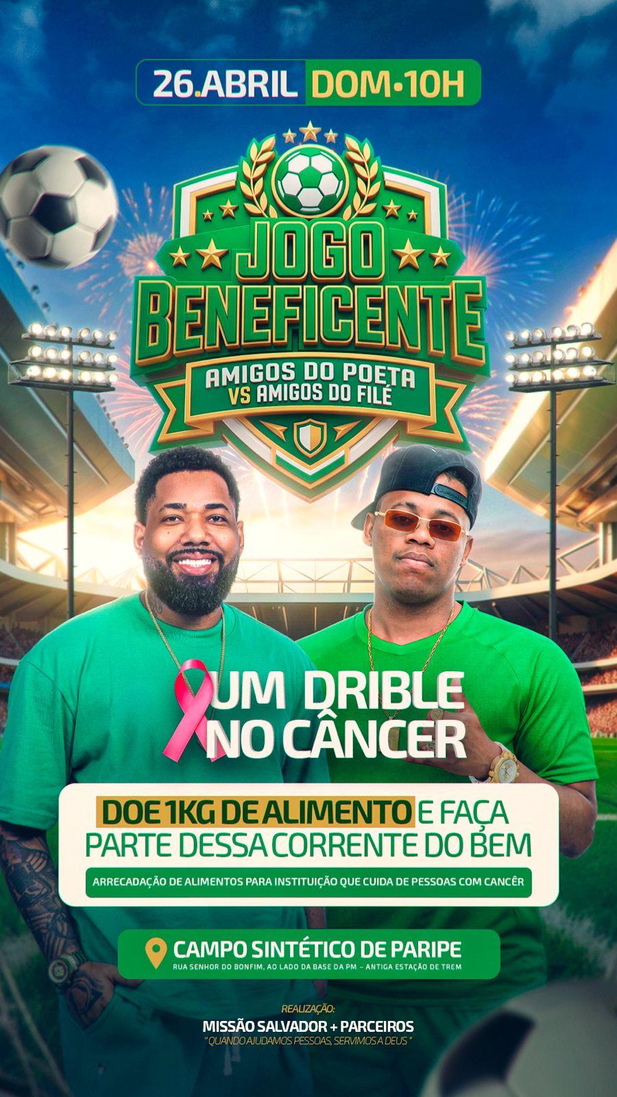 Poeta e Filé Modas promovem jogo beneficente em Paripe para ajudar pacientes com câncer