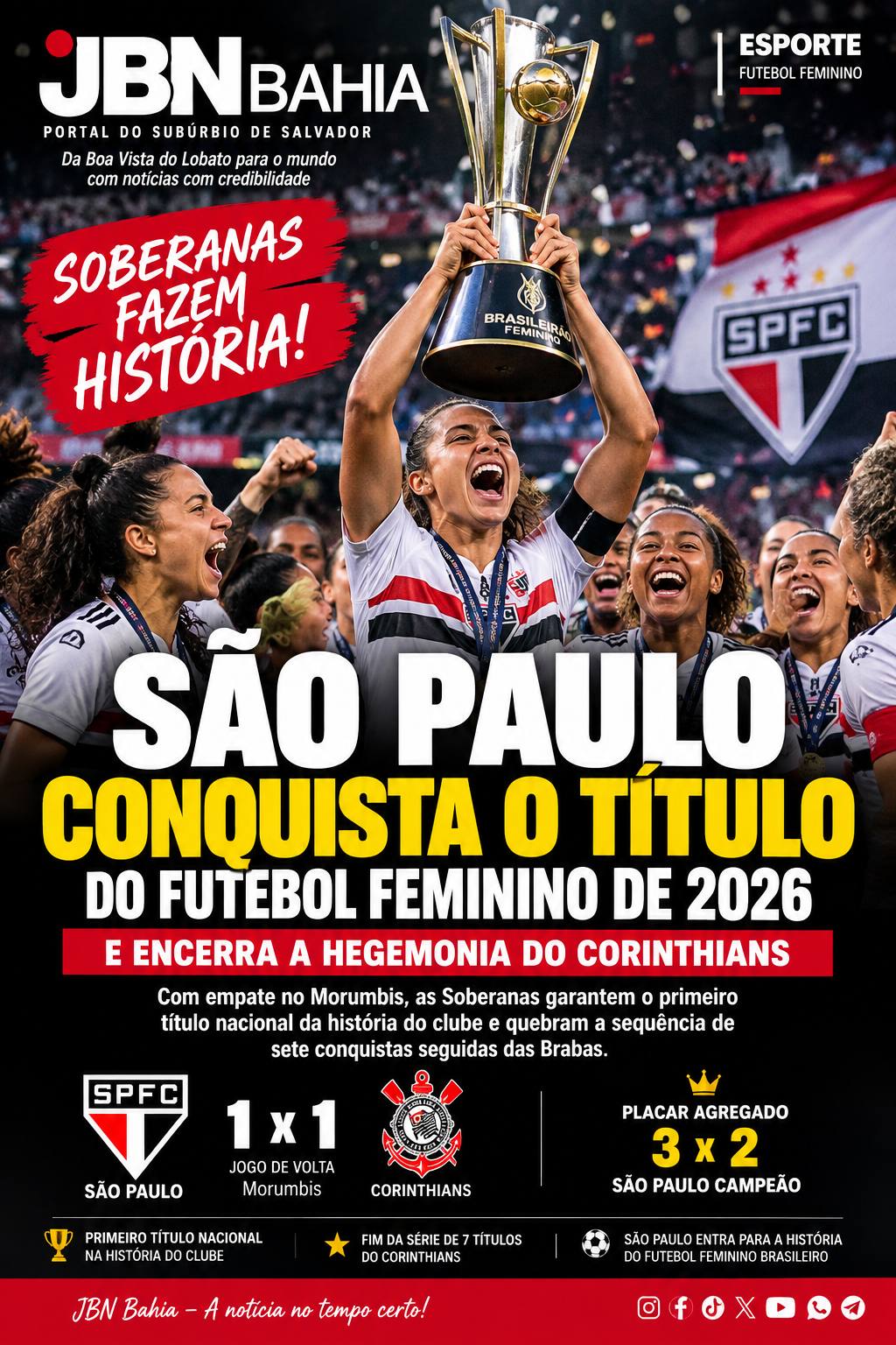 São Paulo é campeão do Brasileiro Feminino 2026 e encerra hegemonia do Corinthians