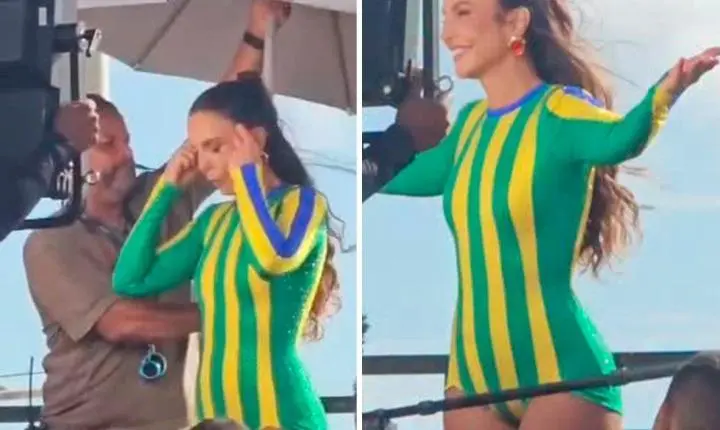 Ivete Sangalo faz aparição em cima de um trio elétrico no Farol da Barra