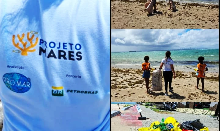 Projeto Mares recolhe 165 quilos de resíduos em ação de limpeza de praia em Mar Grande